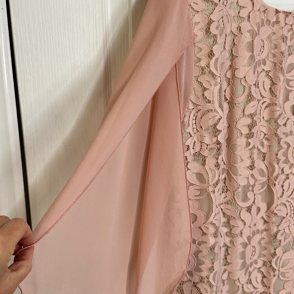 COOAN Women Pink Floral Lace Chiffon Sleeve Cocktail Party Dress Large Y-01-2 - Picture 3 of 11